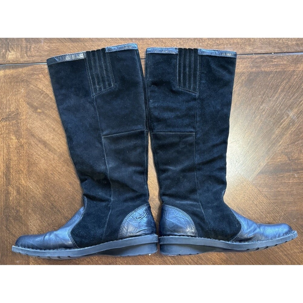 CLARKS Nikki Park Side Zip Black Suede Leather Tall Riding Boots 8M